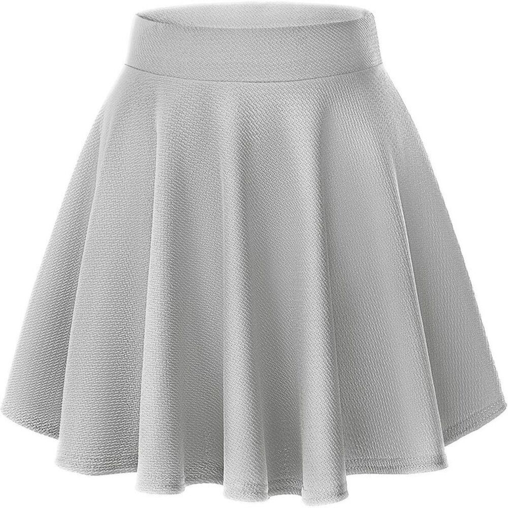 Women's Basic Stretch Flared Skater Skirt - Casual Mini Skirt Grey